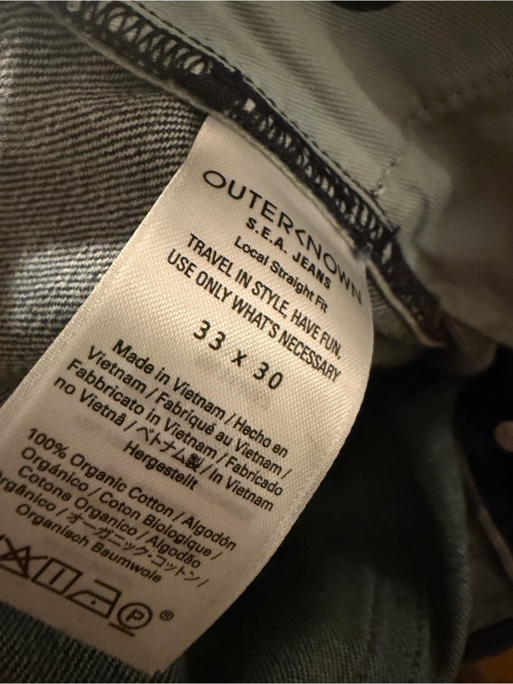 OUTERKNOWN S.E.A. Jeans Men’s Blue Straight Leg~33x30 - Picture 6 of 6